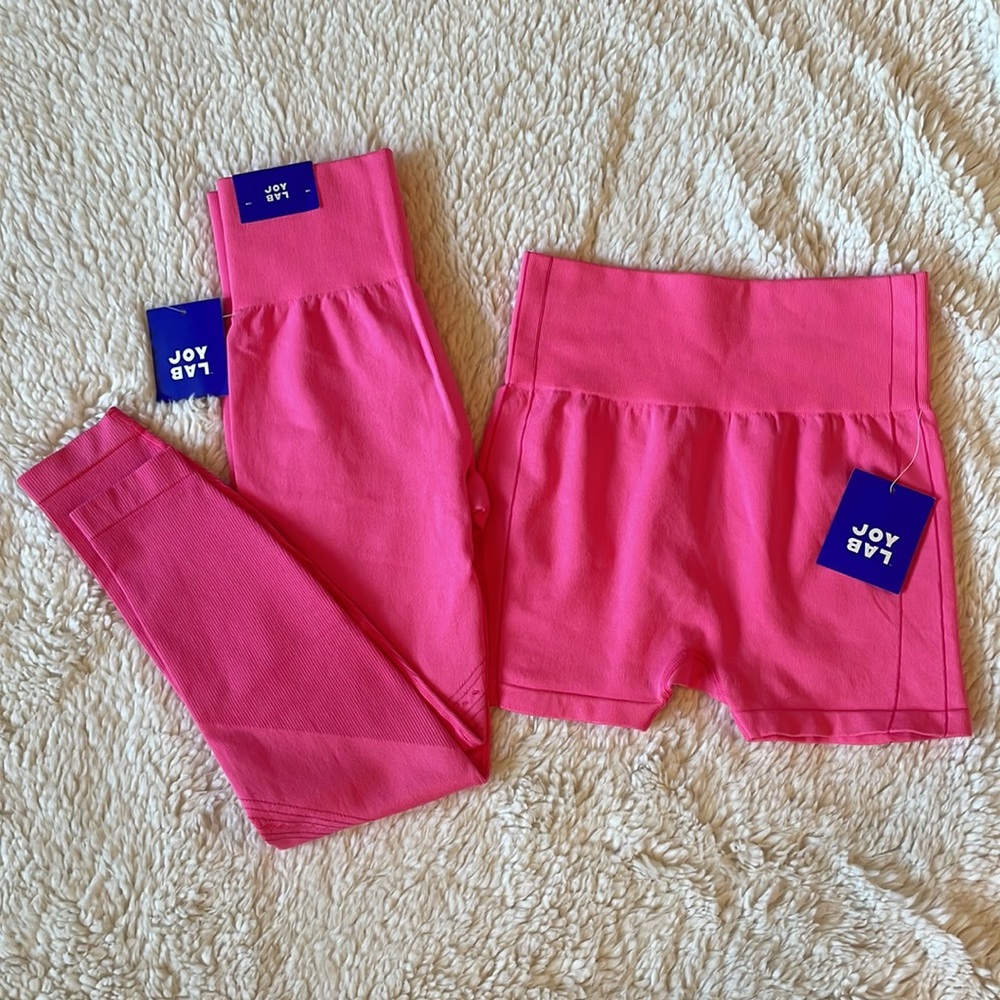 NWT Joy Lab 7/8 High-Rise Seamless Leggings PLUS Bike Shorts, Flamingo Pink, S